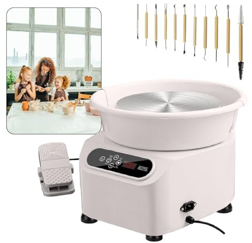 KLLJHB Tornio Elettrico per Ceramica con Pedale e Utensili, Kit Fai da Te per lavori artistici in Ceramica e Argilla per Principianti e hobbisti (Bianco 220 V)