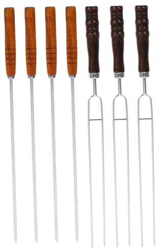 Milisten Set de Brochettes Barbecue Réutilisables avec Manche Acier Inoxydable Antirouille Accessoires Bbq pour Viande et Fruits Plein Air
