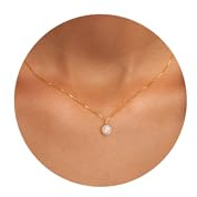 PRTGL Pearl Necklace - 14ct Gold Plated Dainty 8mm Round Single Pearl Necklace for Women Wedding Bridal Bridesmaid Box Chain