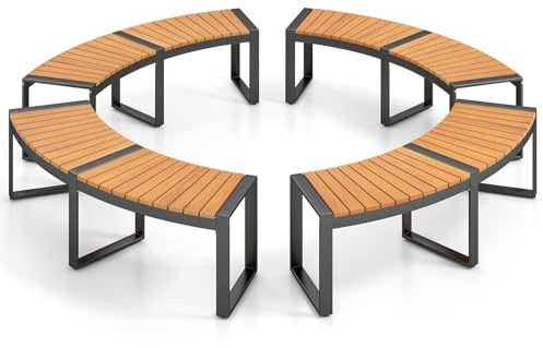 Panchina per caminetto da esterno in legno di acacia con struttura in metallo, divanetto senza schienale per patio, portico, giardino, terrazza, cortile, capacità 362,9 kg, design curvo per comfort e