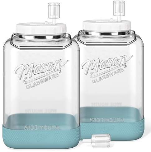 Dwbligt 2 Pack Large Fermentation Jars with Airlock, 2 Gallon Glass Jar with Airtight Lid-Wide Mouth Mason Jar with Handle & Non-slip Base for Mead Making & Kombucha, Pickle Jar, Kimchi Containers