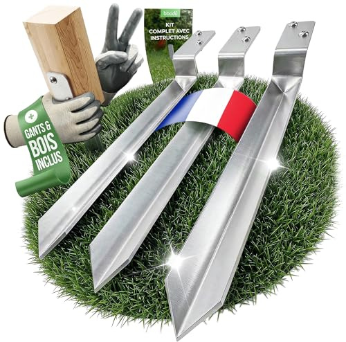 BIBODU® Lot de 4 Supports pour Ancrage Balancoire | 50 cm en Acier Galvanisé à Chaud | Support Poteau a Enfoncer | avec Vis, Gants, Cale en Bois et eBook