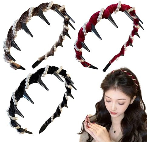 Fascette per capelli vintage con perle per donna Dentini decorativi | 3 Pezzi Decorazione Capelli Styling Donne Sposa Matrimonio Festa Spiaggia Appuntamento Lavoro Scuola Banchetto