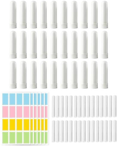 JUKOTA 30 pièces Inhalateur d'Huiles Essentielles Tube d'Inhalation avec Mèches Tubes Tubes d'Huile Essentielle Tubes d'Inhalateur Nasal Réutilisables pour l'aromathérapie(avec 80 étiquettes)