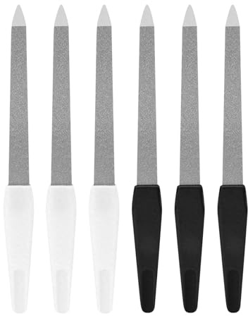 6PCS Stainless Steel Nail Files, Professional Metal Nail File Set 6 Inch Double Sided Fingernail Files for Natural Nails, Portable Nail Care Tools for Home Salon Use (3 Black + 3 White)