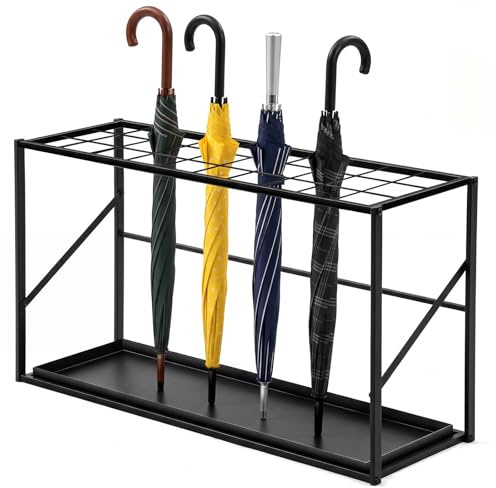 Colingmill Folding Umbrella Storage Stand Rack Holder Organizer Free Standing Umbrella Rack with Removable Drip Tray for Entryway Home Office Hotel Entry Hallway (L35.51 X W11.89 X H19.69 Inch)
