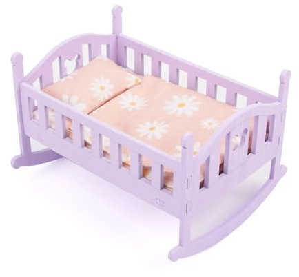 Syglawnd Lit de poupée pour bébé, Berceau pour poupée, Ensemble de lit en Bois, Conception oscillante Amplitude, Berceau avec Ensemble literie pour Enfants, Jouets Jeu, Violet