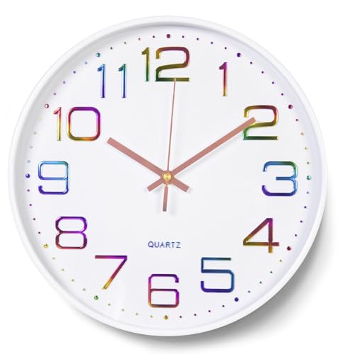 CIOXSOIO 30cm Horloge Murale Silencieuse sans Tic-tac, Pendules Murales Décorative Ronde, Chiffres Arabes Murale Facile à Lire, Horloge Murale à Quartz pour Chambre, Salon, Cuisine, Bureau