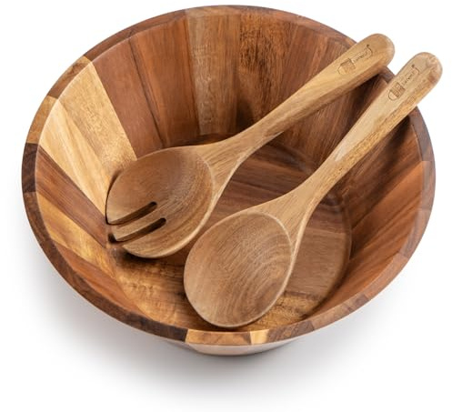 JF JAMES.F Salatschüssel Holz Set 3-teilig, inkl Salatbesteck,Obstschale, Geschirr,Obstkorb, Holzschale, Bowl Deko Schalen aus Akazienholz vielseitige Servierschale Große Salatschüssel Set
