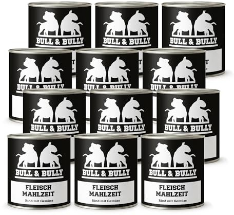 Hundefutter Nass 800g 12x Fleischmahlzeit Rind mit Gemüse | Tierärzten entwickeltes Hunde Nassfutter Premium Wet Dog Food mit 91% Fleischanteil für aktive Hunde von BULL & BULLY