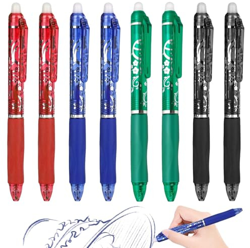 XCDMJ Radierbarer Kugelschreiber Gelschreiber Retractable Rollerball Pen 8 Tintenroller Löschbare Stifte Erasable Pen 0.5mm Radierstift Kugelschreiber für Schulsachen BürobedarfBlauSchwarz Rot Green