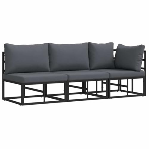 Mhdvray Gartensofa 3-teilig aus Metall Schwarz Anthrazit 213 x 71,5 cm Modernes Loungesofa Outdoor mit abnehmbaren Kissen für Balkon Terrasse Garten