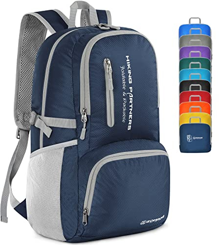 ZOMAKE Leicht Faltbarer Rucksack Packbare Backpacks 35L,Kleiner Rucksäcke Wanderrucksack Wasserdicht Rucksäcke für Damen Herren Outdoor Wandern(Marineblau)