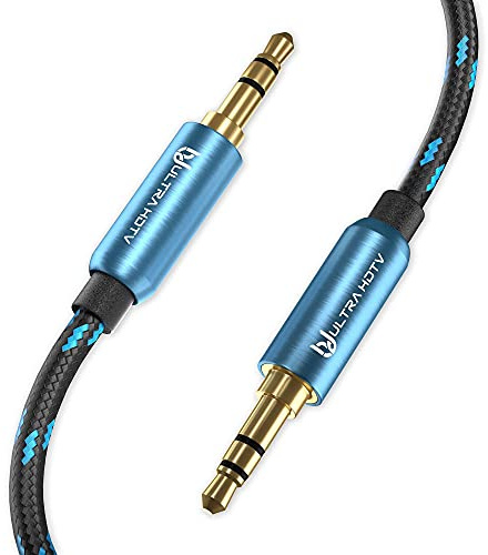 Ultra HDTV Cavo AUX 2m - cavo jack con spinotto jack da 3,5 mm a 3,5 mm - cavo audio stereo con guaina in nylon antipiega e spinotti in metallo