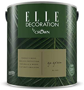 Crown ELLE DECORATION Go Green No. 368, 2,5 L, extra-matte Premium Wandfarbe für Innen, für Wände und Holz, hohe Deckkraft, Innenfarbe,mittlerer bis dunkler beruhigender Khakiton