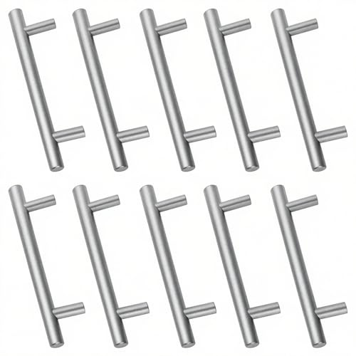 Drenky 10 Stück Silber Rostfreier Stahl Türknäufe, Möbelgriff mit Schraube für Schublade,Schrank,Möbel und Küche, Lochabstand 128 mm