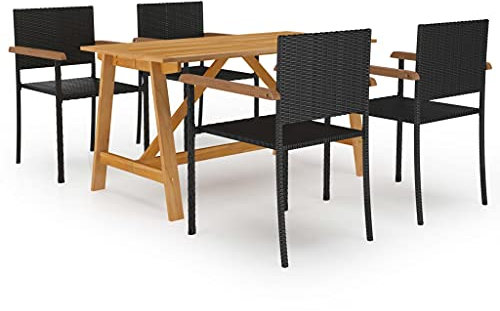 vidaXL Gartenmöbel Set 5-TLG. Gartengarnitur Sitzgruppe Sitzgarnitur Gartenset Gartentisch Gartensessel Esstisch Tisch Stühle Gartenstuhl Schwarz