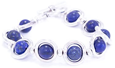 NILUXE DESIGN -Pulsera Mujer Piedras Naturales Engarzadas Zamak Bañado en Plata-Pulsera Gemas Semipreciosas-Brazalete Piedra Natural-Distintas Piedras Energéticas Curativas Amuleto(Ojo de tigre)