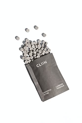 CLIIN Aufhellende feste Zahnpasta, hergestellt in Italien, 124 Tabletten (2 Monate für 1 Person), vegan, umweltfreundlich und perfekt für Reisen, Holzkohle-Zahnpasta für weiße Zähne