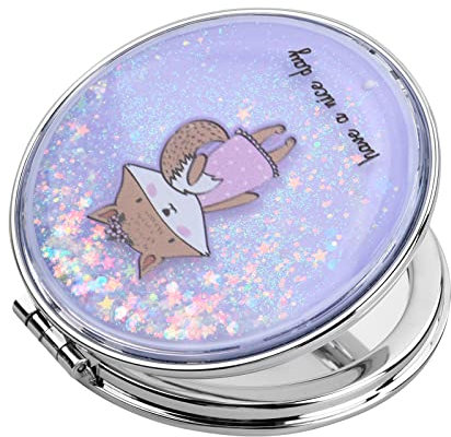 Handspiegel Runde Taschenspiegel Schminkspiegel Doppelseitig Kosmetikspiegel Vergrößerungsspiegel Tischspiegel Reisespiegel Klappspiegel Kompaktspiegel für Make-up Camping Reisen 7*7cm (Lila Fuchs)