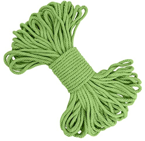 LEREATI Makramee Garn 5mm x 20m, Baumwollgarn Makramee-Schnur Farbig Baumwollkordel, Dicke Baumwollseil für Makramee Wandbehang, Hängepflanze, Traumfänger, Hochzeitsbogen (Grasgrün)