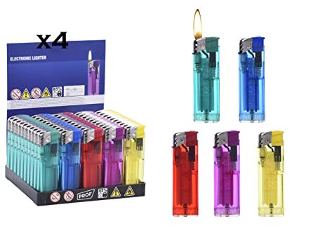 HIBRON Mechero Electrónico Recargable, Pack de 200 Mecheros de Colores Surtidos, Fácil de Encender