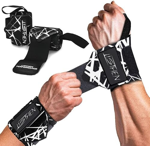 LISTHEN Handgelenk Bandagen Gym für Gewichtheben, Handgelenkstütze mit Daumenschlaufe und Klettverschluss, Handgelenkschoner Wrist Wrap für Powerlifting, Bodybuilding und Boxen, 2x Schwarz