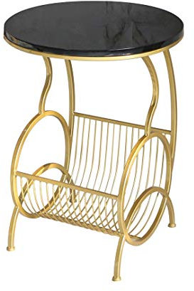 Nachttische, Zeitungsständer für Zuhause, mit Aufbewahrungsregal aus Metall, runder schwarzer Couchtisch, Büro, Wohnzimmer, Balkon, Freizeit-Couchtisch, Korbtisch (Farbe: Schwarz, Größe: 45