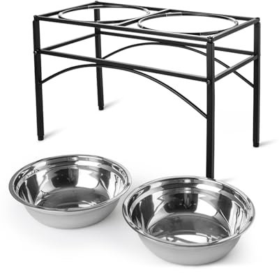 XJYMCOM Raised Dog Bowls Elevated Pet Feeder With Two Stainless Steel Bowls Dog Bowl Stand High Dog Bowl Stand For Large Dogs Pet Bowl Stand Elevated Pet Feeder Dishes (Large Size)