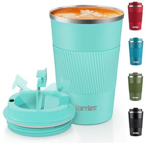 KETIEE Travel Mug Insulated Coffee Cup Stainless Steel 380ml with Leakproof Lid, Double Walled Coffee Travel Mug, Reusable Coffee Cups Travel, Coffee Mug for Hot Cold Drinks, T-Blue