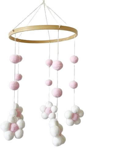 Mobile Baby Windspiele Blumen, Kinderzimmer Hängende Bettglocke für Babybett Wickeltisch Deko (Hellrosa)