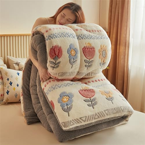 Super Warm Lamb Quilt,Thickened Warm Autumn Spring Plush Comforter Core Fluffy Fuzzy Shaggy Soy Fiber Filled Winter Quilt,Machine Washable Skin-Friendly A,150x200cm-2.5KG