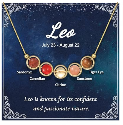 Nymerianoble Gold Leo Zodiac Necklace for Women Birthday Gifts Healing Stone Necklace Crystal Beaded Necklace Leo Zodiac Gifts Sunstone Tiger Eye Bead Necklace for Women Girlfriend Her