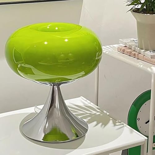 LOGT LED Tischlampe Retro Tischleuchte Grün mit Glas Lampenschirm, Pilz Lampe 3 Farbtemperaturen mit Kabel, Nordic Macaron Lampe, Nachtlicht Nachttischlampe, für Bars, Wohnzimmer, Schlafzimmer