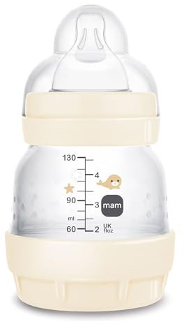 MAM Biberon Easy Start 130 ml, Biberon anticolica per allattamento misto che riduce le bolle d'aria e il rischio di coliche, Accessori neonati autosterilizzanti e con tettarella misura 1, Neutro