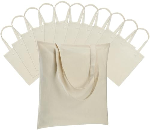 Carbrea 12 Stück 40x35cm Unbedruckt Canvas Einkaufstasche - Stoffbeutel zum Bemalen Leichte Baumwolltasche Tragetasche Wiederverwendbare Jutebeutel für Wäsche Sport Shopping - Beige