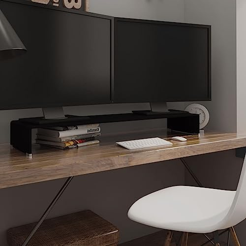 CKioict TV möbel DVD Schrank Wohnzimmer Möbel TV-Tisch/Bildschirmerhöhung Glas Schwarz 110x30x13 cmFür Wohnzimmer und Esszimmer