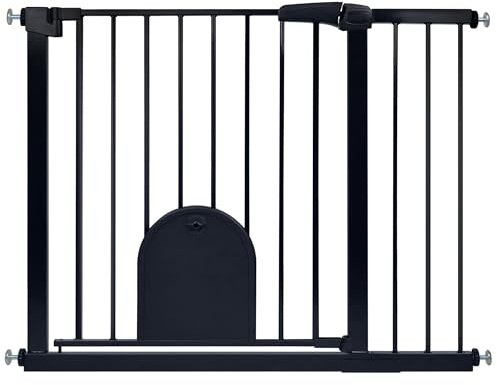 HENGMEI Griglia di protezione per scale, senza foratura, 95-105 cm, chiude automaticamente la porta in metallo per la sicurezza dei bambini, colore nero (con porta per animali domestici)