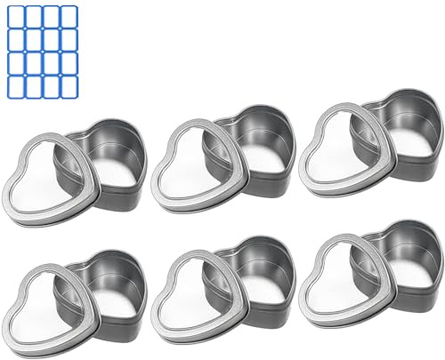 DARUITE Blechdose mit Deckel, Herzförmige leere Metallbox, 6 Stück | Ideal zur Aufbewahrung von Bastelmaterial, Bonbons, Perlen, Knöpfen, Diamond Painting, Reisen und Zuhause