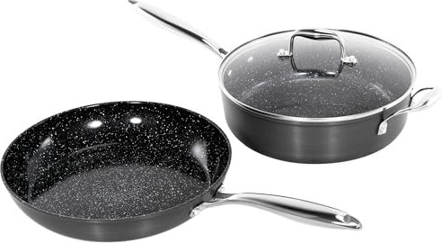 MAISON ARTS Juego de sartenes antiadherentes anodizadas duras de 3 piezas, sartén de 11 pulgadas con tapa y sartén de 12 pulgadas, sartenes de revestimiento de cerámica con mango de acero inoxidable,