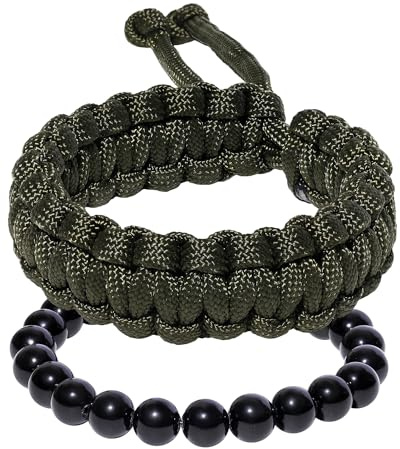 Jewboo 8 mm obsidian pärlarmband handgjorda flätade paracord armband set stapelbara armband för kvinnor och män, TYg, Ingen pärla typ