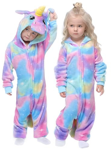 GEEKEO Enfants Licorne Onesie Pyjama Combinaison, Licorne Cosplay Costumes à Capuche Vêtements de Nuit Grenouillère Licorne Fantaisie Dress Up pour Carnival Halloween Déguisement