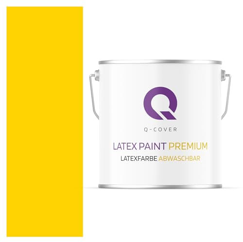 Q-COVER Latexfarbe Abwaschbar 5L (ca.35m2) Sonnengelb Farbton Innenfarbe Wandfarbe Deckenfarbe Klasse 2 Mattfarbe Für Allergiker Scheuerfest Geruchlos Frei Von Voc
