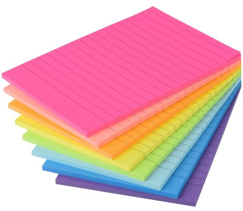 ZCZN Note Adhésive Lignée de 8 Couleurs, 100 x 150 mm, 8 Blocs de 40 Pages Chacun, Feuillets Autocollantes Convient pour les Listes Quotidiennes, le Bloc-Notes au Bureau, à la Maison, à l'École