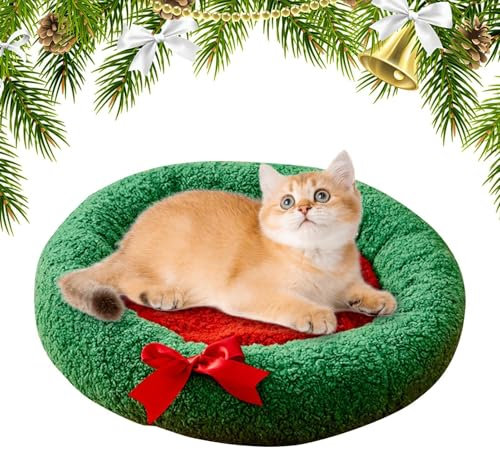 Hundebett | Bequemes Welpenbett | Weihnachten Kätzchen Welpenbett Plüschkissen | Weiches, rundes Haustierkissen für Katzen und kleine Hunde | Gemütliches Plüschbett ideal für Urlaub Komfort und