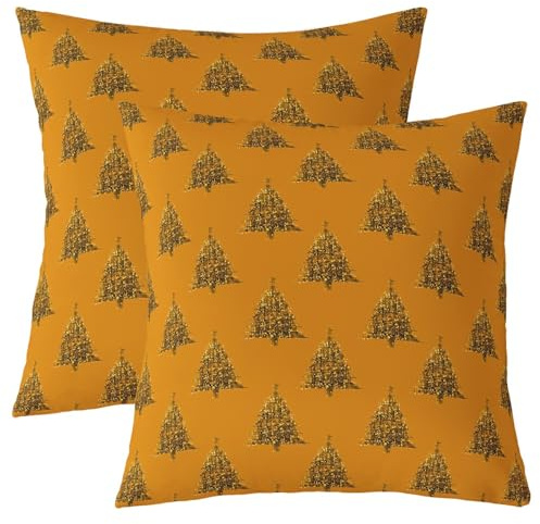 Arbre de Noël Jaune Housse d'oreiller Lot de 2,Arbre de Noël Housse de Coussin,Décoration de Noël Carré Housse d'oreiller,Décoration de Noël Taie d'oreiller,50x50