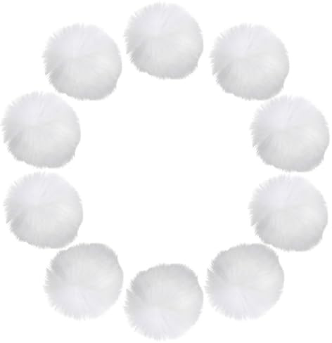 sourcing map 5cm Faux Fur Pom Pom Balls, 10 Pcs White Fluffy Soft Faux Fur Pom Poms for Hats with Elastic Loop for DIY Knitting Hats Keychain Scarves Gloves Bags Shoes Accessories