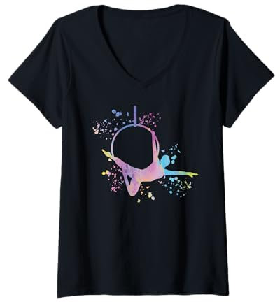 Damen Aerialist Colorsplash Aerial Ring Kinder Lyra Aerial Hoop T-Shirt mit V-Ausschnitt