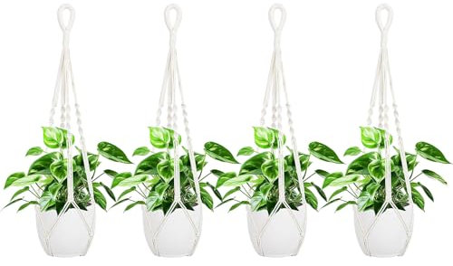 Luckwaii Fioriera da appendere in macramè, 4 pezzi, corda di cotone per piante sospese, per interni, esterni, giardino, soggiorno, balconi, decorazione da appendere (85 cm)