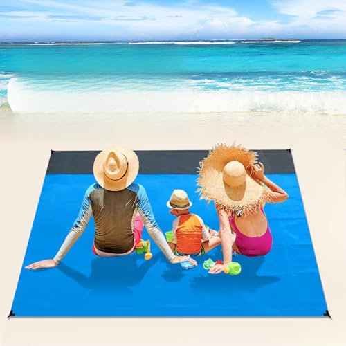 ISparbox Coperta da Spiaggia Anti Sabbia Portatile Coperta da Picnic Ultraleggero Coperta da Spiaggias Stuoia Spiaggia Antisabbia con 4 Picchetti Fixed + 1 Borsa Portaoggetti per Picnic